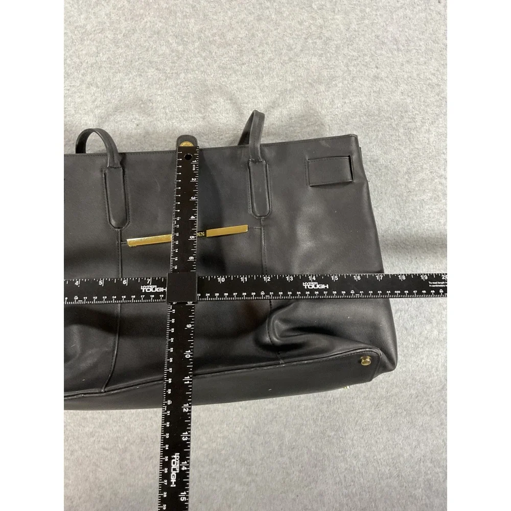 Steve Madden Black Faux Leather Tote Bag Gold Hardware Large Shopper Handbag
